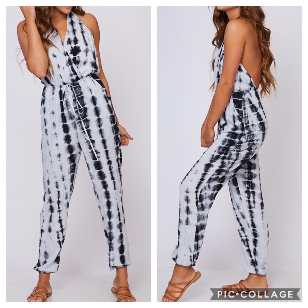 Tie Dye Print Romper - Grey/Black